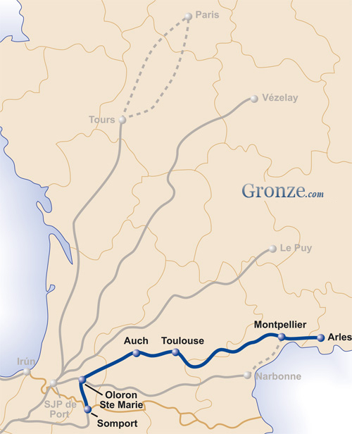 Mapa Camino Arles Santiago