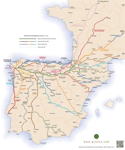 Poster-Mapa de los principales Caminos de Santiago