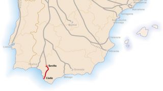 Mapa de la Vía Augusta de Cádiz a Sevilla