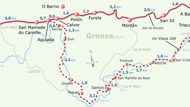 Mapa en la guía Gronze de la etapa Triacastela - Sarria.