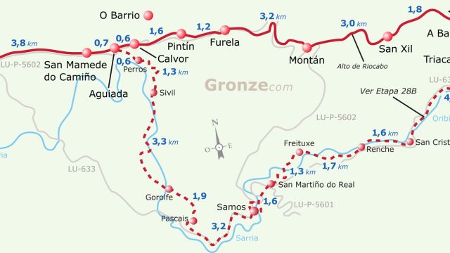 Mapa en la guía Gronze de la etapa Triacastela - Sarria. Mapa en la guía Gronze de la etapa Triacastela - Sarria.