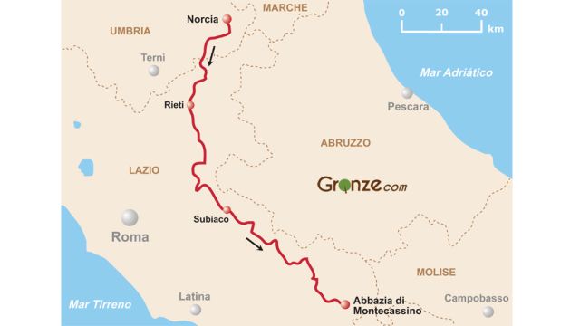 Mapa del Camino de San Benedetto. Mapa del Camino de San Benedetto.