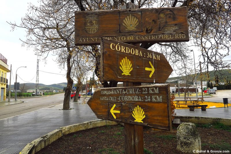 Poste y bifurcación a la salida de Castro del Río