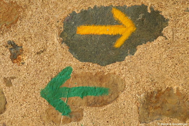 Flechas verdes al Rocío y amarillas a Santiago, hacia El Campillo