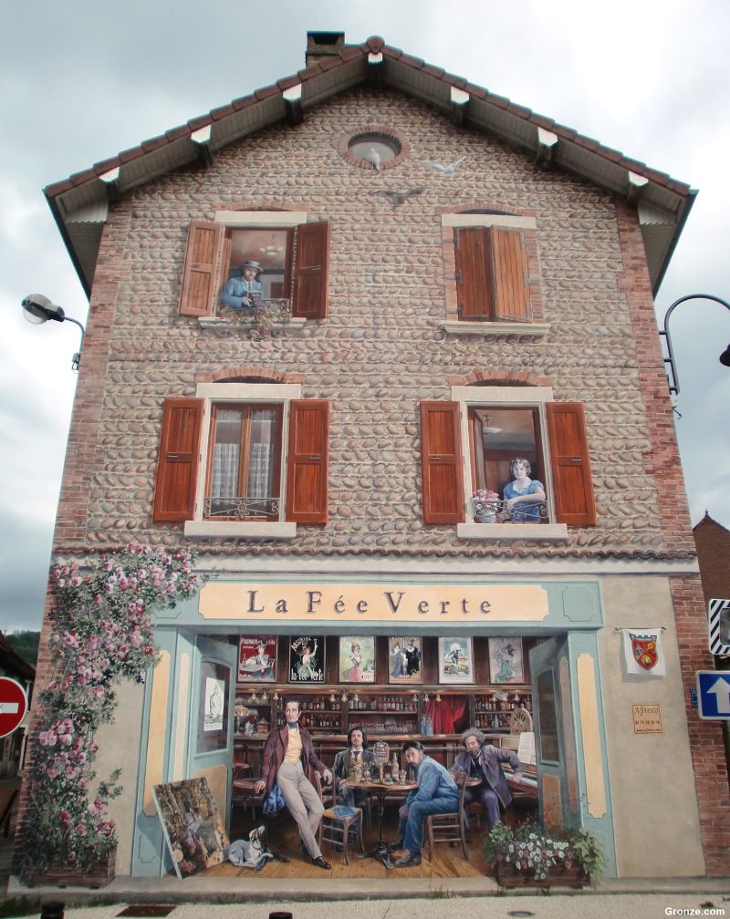 Fresco con artistas franceses bebiendo absenta, Le Grand-Lemps