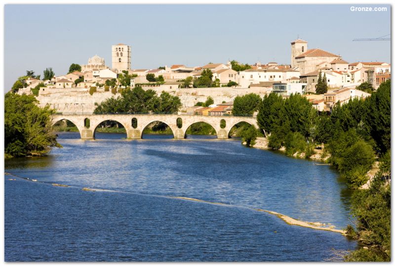 Río Duero, con el puente romano y la catedral al fondo, Zamora