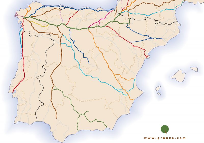 Red de Caminos de Santiago en la Península Ibérica