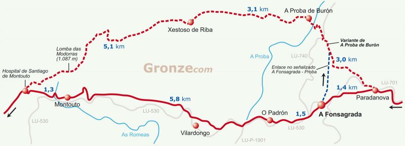 Variante de A Proba de Burón, Camino Primitivo