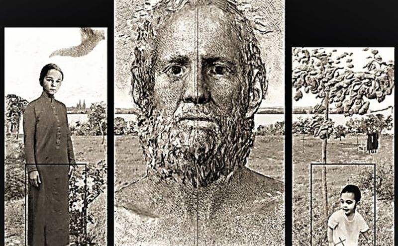 Boceto de la obra, con la imagen del autor, su mujer y su hijo (imagen de burgosconecta.es)