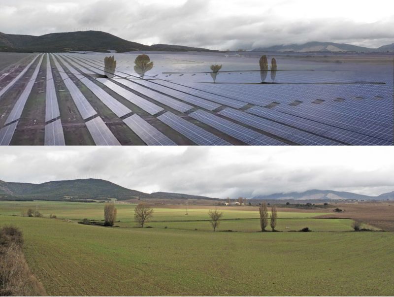 Fotomontaje de contraste de la plataforma opositora al parque solar.
