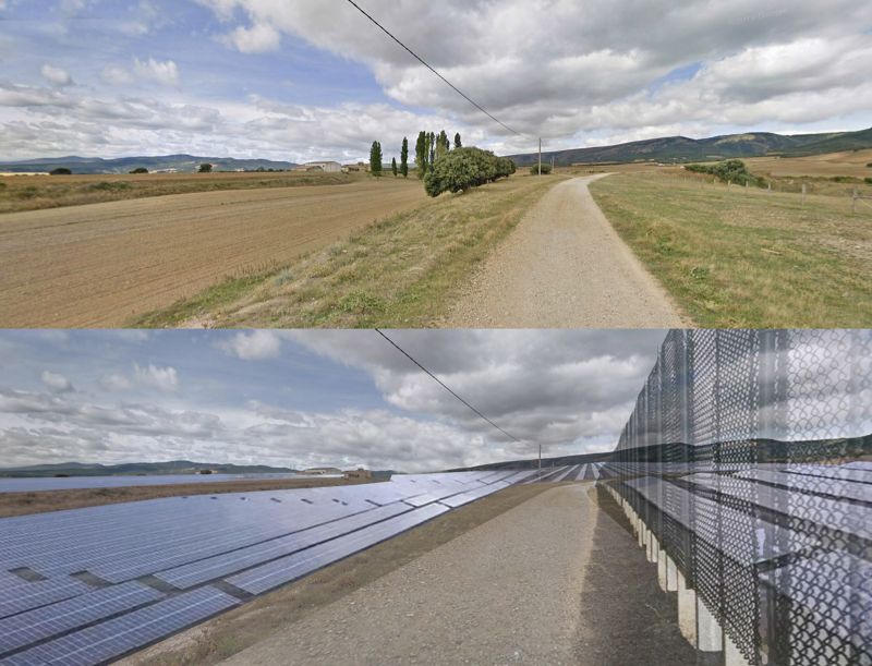 Fotomontaje de contraste de la plataforma opositora al parque solar.