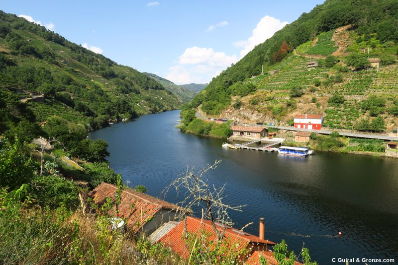 Vista sobre el Miño y el embarcadero fluvial de Belesar