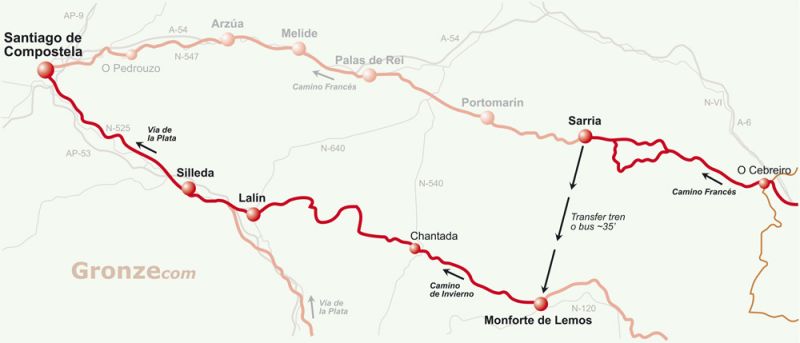 Alternativa, por el Camino de Invierno, al masificado tramo Sarria - Santiago.