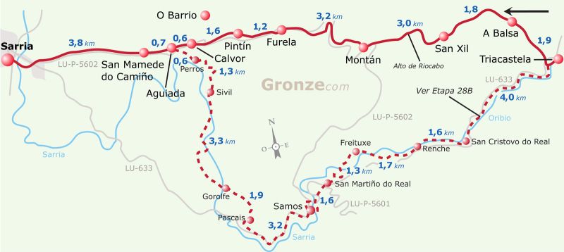 Mapa en la guía Gronze de la etapa Triacastela - Sarria.